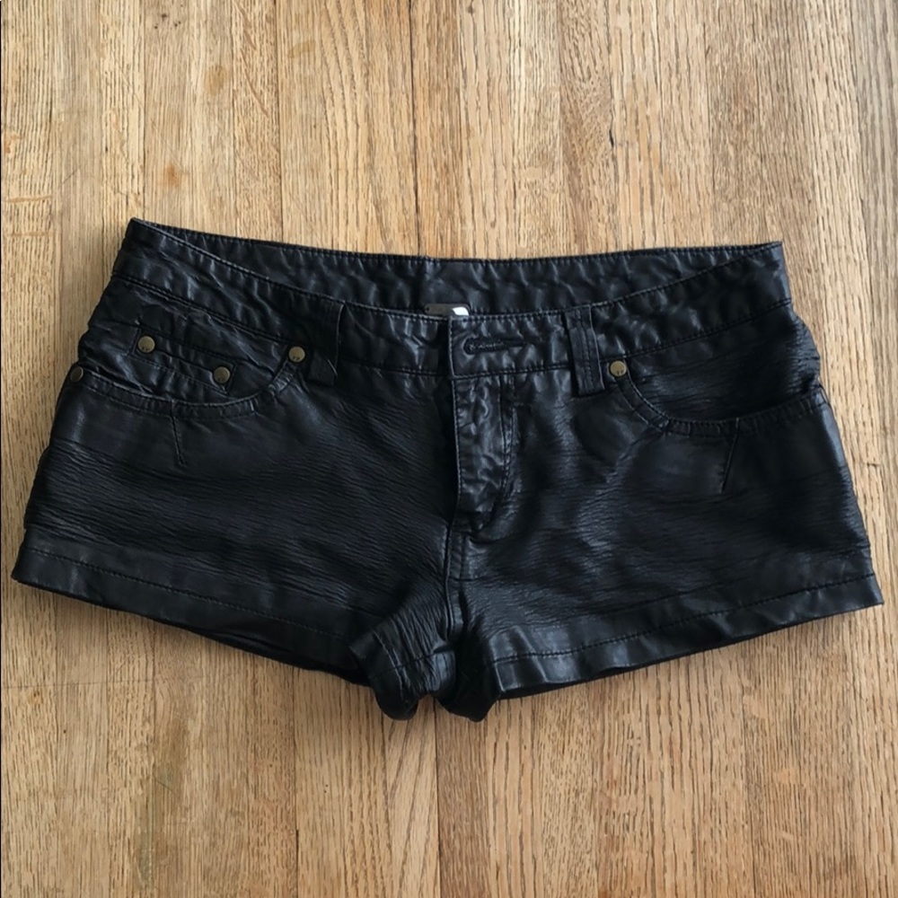 Free People black vegan leather shorts